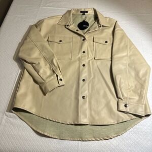 NWT Mittoshop Faux Leather Shacket Women's Size L Full Snap Button Front Pockets